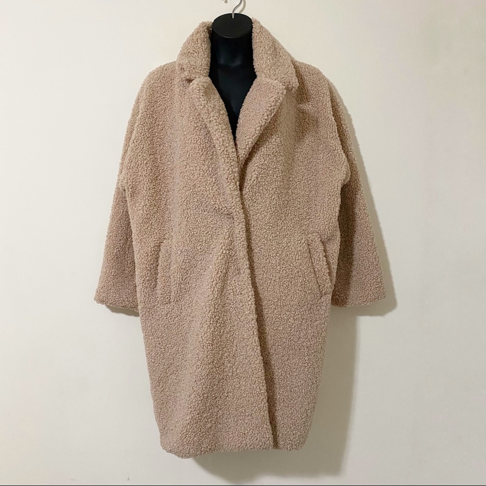 Forever 21+ Long Faux Fur Tan Teddy Coat Snap Front Lined Size 3X XXX-Large